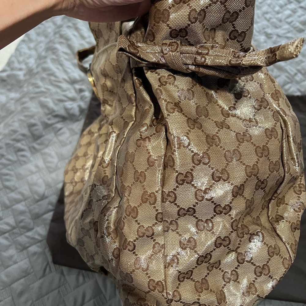 Gucci Hysteria Beige and BrownCrystal Large GG Water-resistant Shoulder Bag - Picture 6 of 16